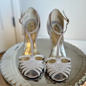 JustFab Sparkling Rhinestone Heels in Cream